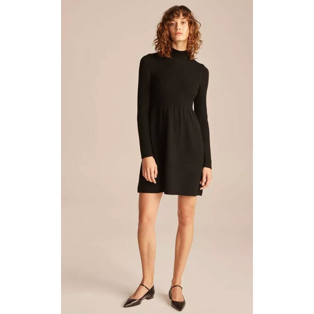 Rebecca Taylor Turtleneck Peplum Sweater Dress in Black XS